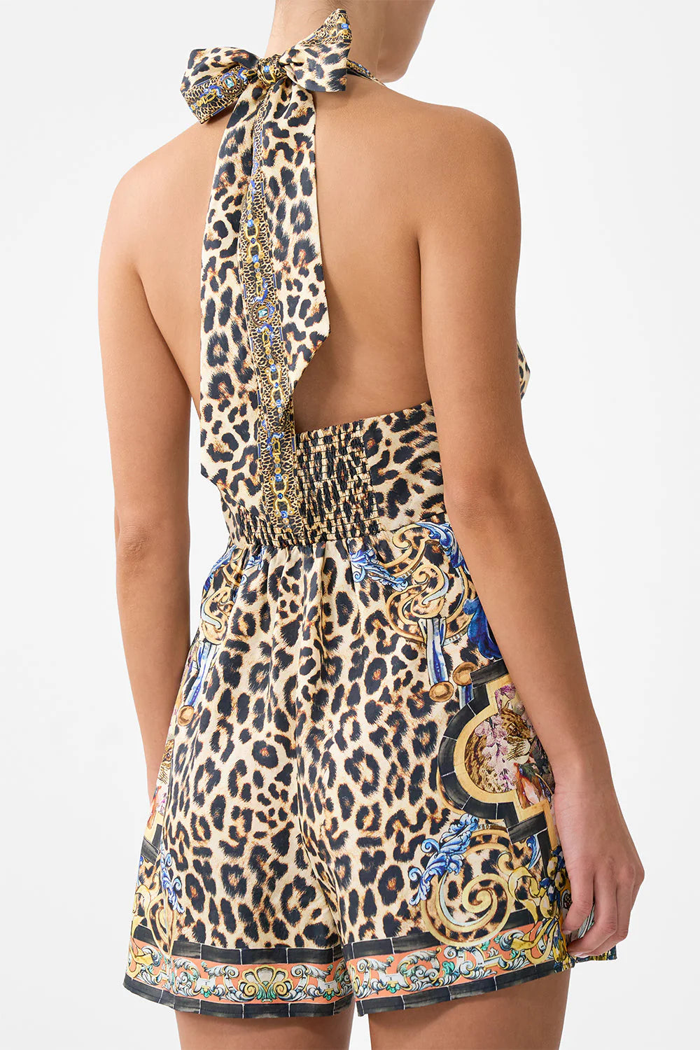 Camilla Button Front Halter Playsuit in Sevillian Style