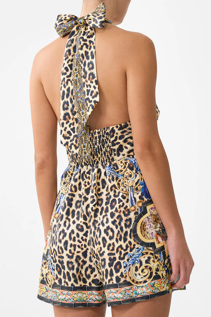 Camilla Button Front Halter Playsuit in Sevillian Style