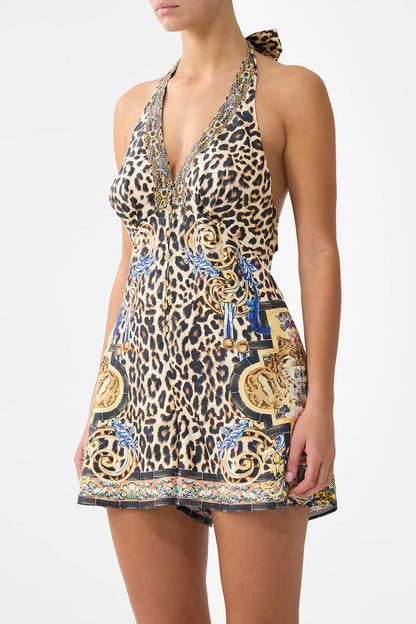 Camilla Button Front Halter Playsuit in Sevillian Style