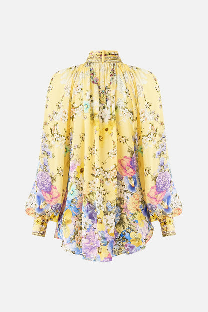 Camilla Detachable Pussy Bow Raglan Blouse in Darling Buds