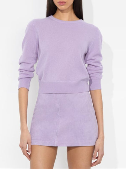Alice + Olivia Carolann Shrunken Crew Neck Pullover in Dark Lilac