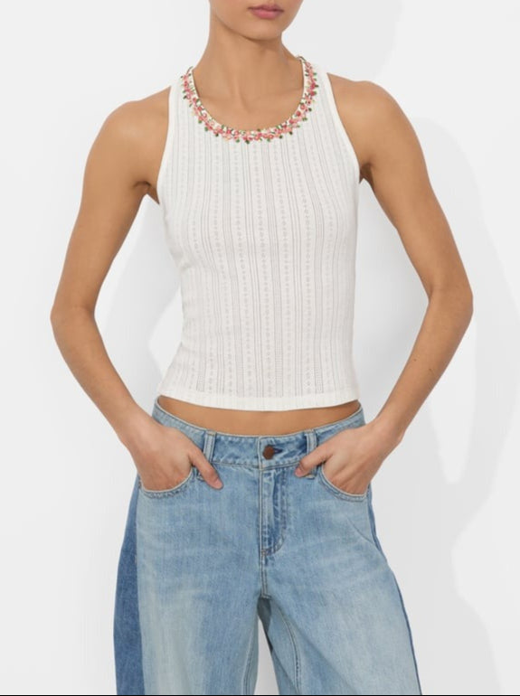 Alice + Olivia Allen Tank Top in Off White