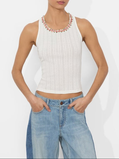 Alice + Olivia Allen Tank Top in Off White
