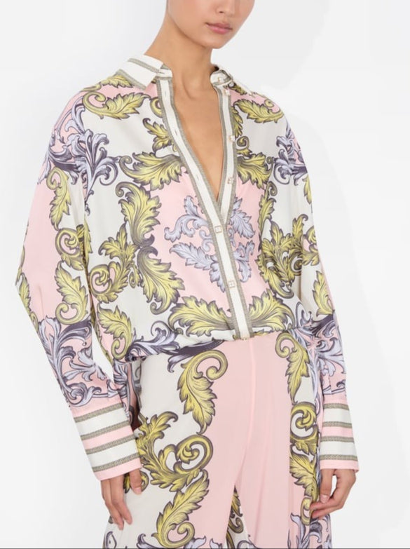 Alice + Olivia Lane Slit Cuff Oversized Button Down in Day Dreamer