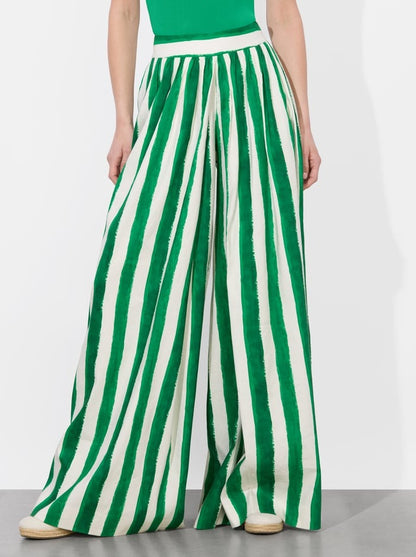 Alice + Olivia Samara High Rise Pleated Pants in Painted Stripe/Emerald