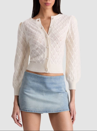 Alice + Olivia Puff Sleeve Cardigan in Ecru