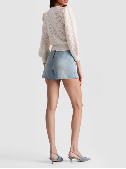 Alice + Olivia Puff Sleeve Cardigan in Ecru