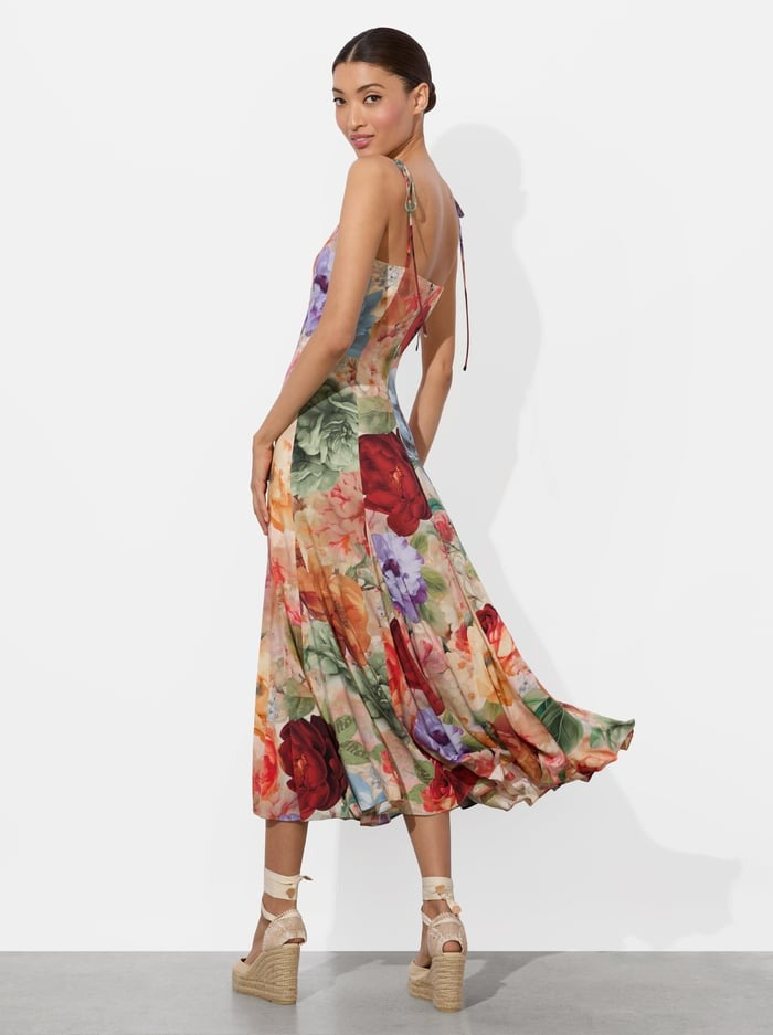 Alice + Olivia Jeanette Tie Shoulder Paneled Midi Dress in