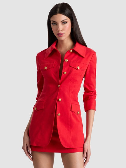 Alice + Olivia Dorothie Button Front Jacket in Bright Ruby