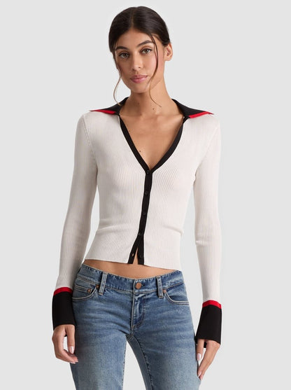 Alice + Olivia Nealie Cardigan in Soft White/Multi