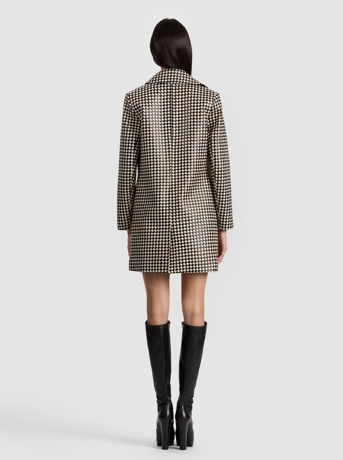 Alice + Olivia Logan Woven Vegan Leather Coat in Black/Biscotti
