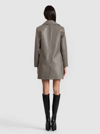 Alice + Olivia Logan Woven Vegan Leather Coat in Black/Biscotti