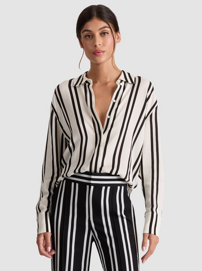 Alice + Olivia Dimitra Hi-Low Button Down Shirt in Paddleboard Stripe