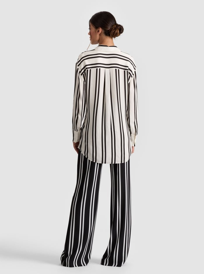 Alice + Olivia Dimitra Hi-Low Button Down Shirt in Paddleboard Stripe