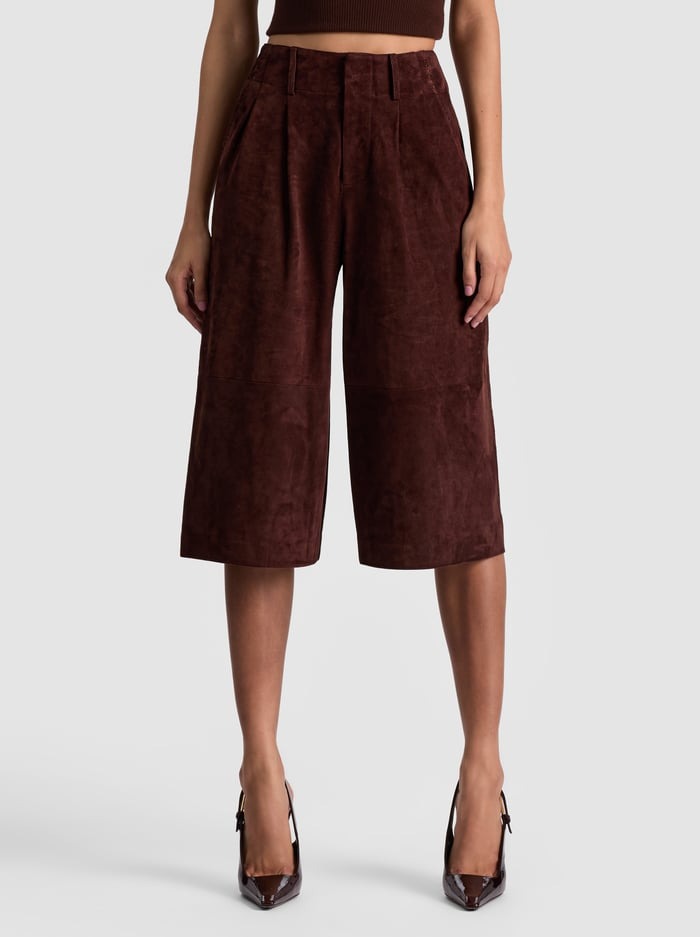 Alice + Olivia Eloise Suede Wide Leg Gaucho Pant in Dark Chocolate