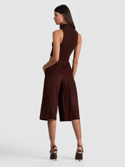 Alice + Olivia Eloise Suede Wide Leg Gaucho Pant in Dark Chocolate