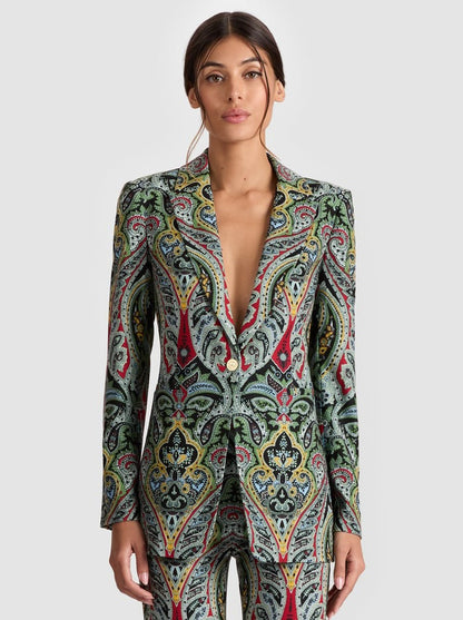 Alice + Olivia Breann Long Fitted Blazer in Paisley Poem