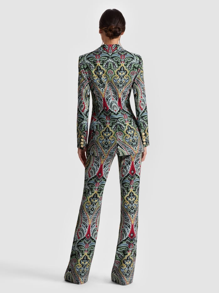 Alice + Olivia Breann Long Fitted Blazer in Paisley Poem