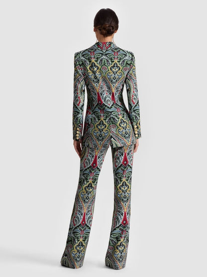 Alice + Olivia Breann Long Fitted Blazer in Paisley Poem