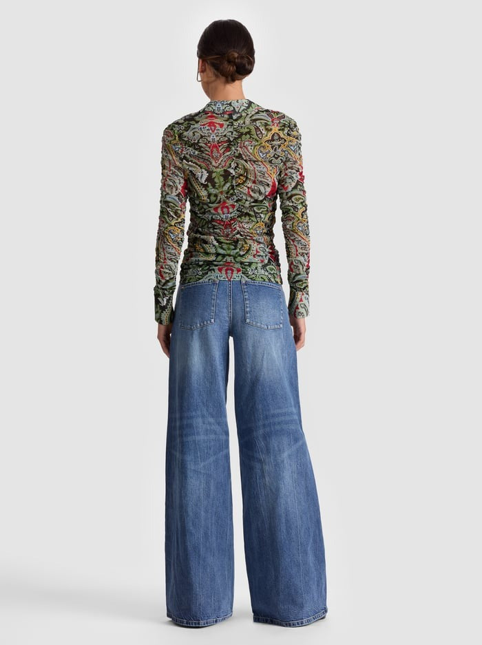 Alice + Olivia Portia Mesh Button Down Shirt in Paisley Poem