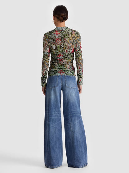 Alice + Olivia Portia Mesh Button Down Shirt in Paisley Poem