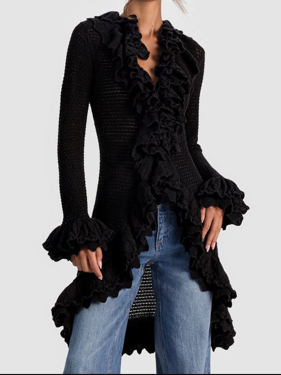 Alice + Olivia Yara Ruffle Cardigan in Black