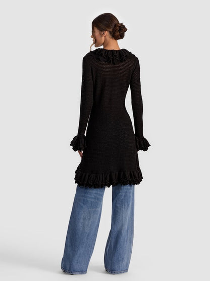 Alice + Olivia Yara Ruffle Cardigan in Black