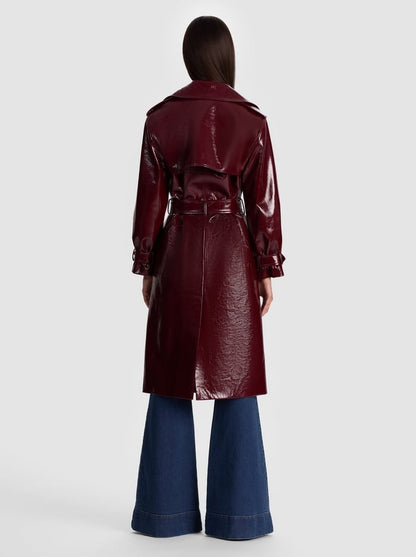 Alice + Olivia Nevada Vegan Leather Trench Coat in Oxblood