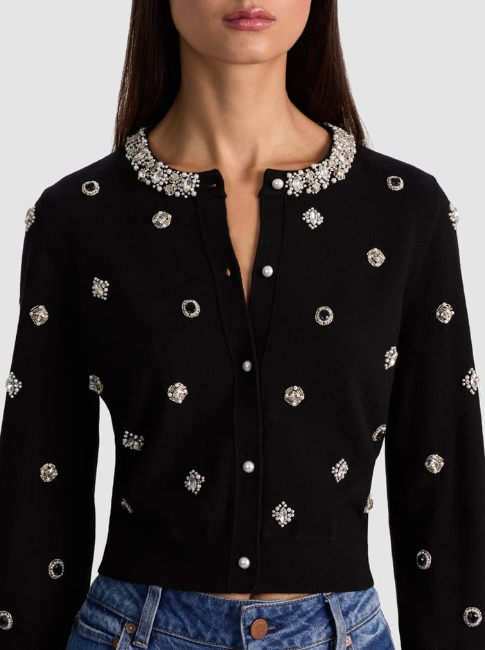 Alice + Olivia Dollie Embellished Cardigan in Black