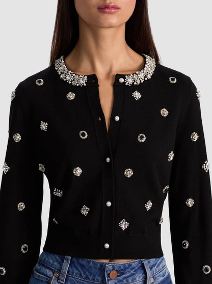 Alice + Olivia Dollie Embellished Cardigan in Black