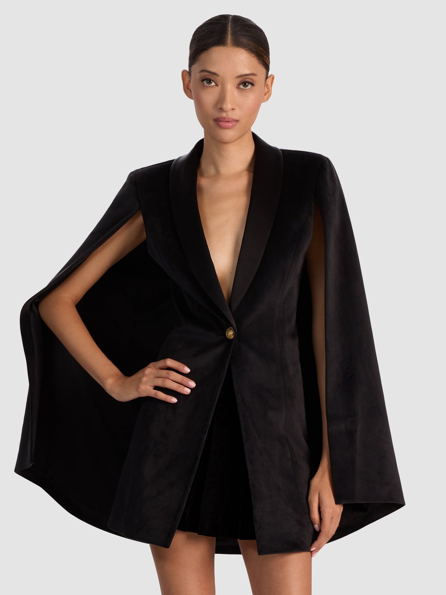 Alice + Olivia Esther Velvet Cape Blazer in Black