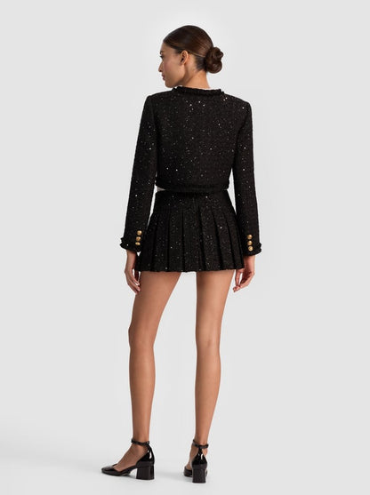 Alice + Olivia Emilie Embellished Tweed Mini Skort in Black