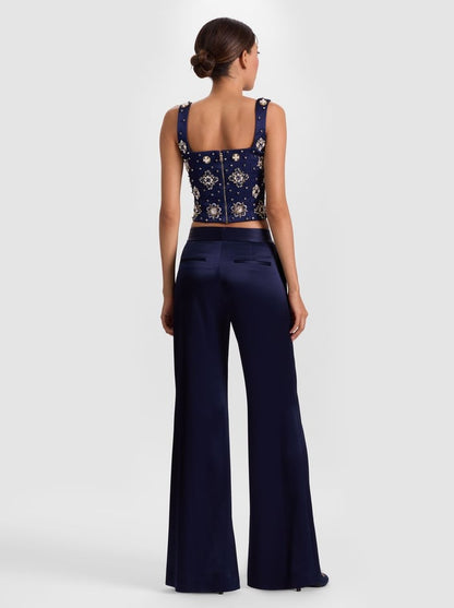 Alice + Olivia Shane Slouchy Wide Leg Pant in Midnight Blue