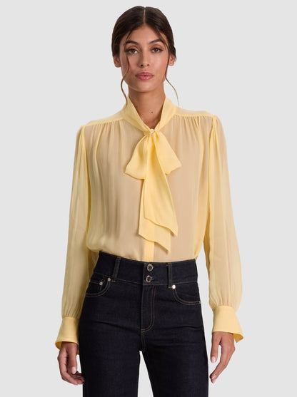Alice + Olivia Thayer Tie Neck Blouse in Butter