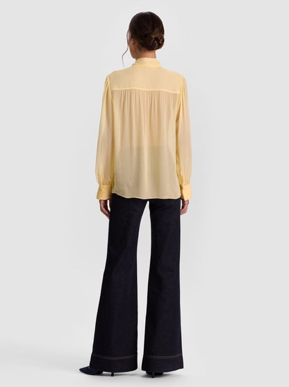 Alice + Olivia Thayer Tie Neck Blouse in Butter