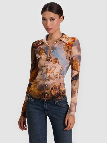Alice + Olivia Jade Mesh Button Down in Renaissance Fair