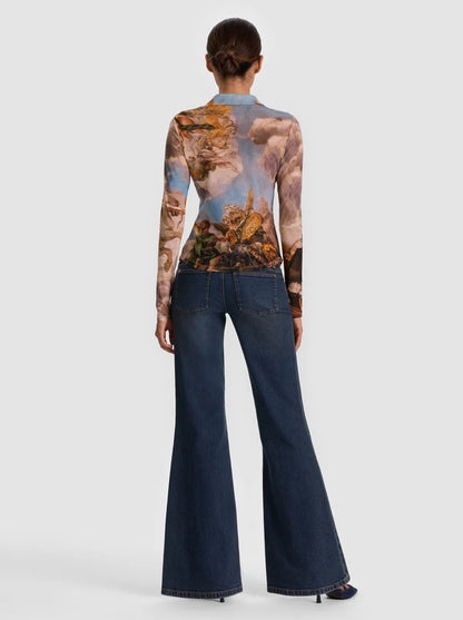 Alice + Olivia Jade Mesh Button Down in Renaissance Fair