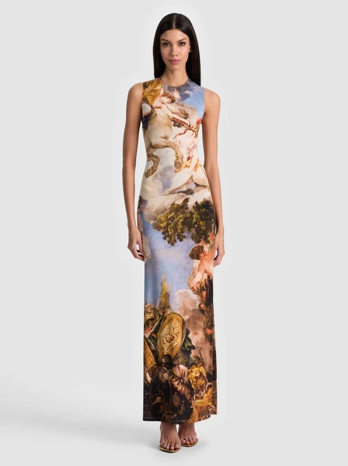 Alice + Olivia Delora Open Back Maxi Dress in Renaissance Fair