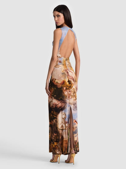 Alice + Olivia Delora Open Back Maxi Dress in Renaissance Fair