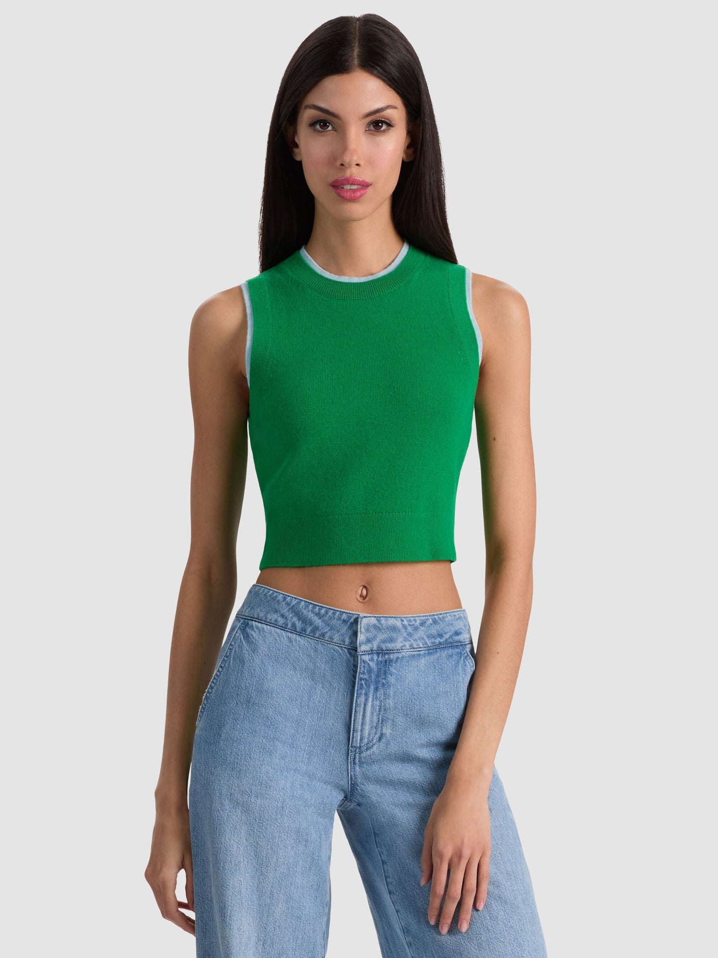 Alice + Olivia Araceli Two Tone Tank in Green Apple/Carolina Blue
