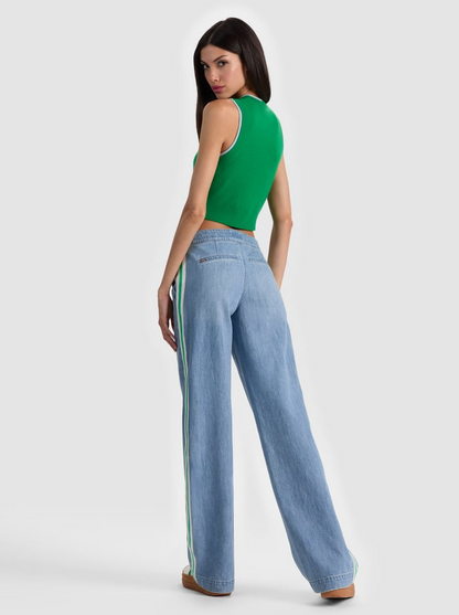 Alice + Olivia Araceli Two Tone Tank in Green Apple/Carolina Blue