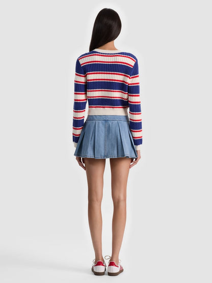 Alice + Olivia Dollie Striped Cable Cardigan in Americana Stripe