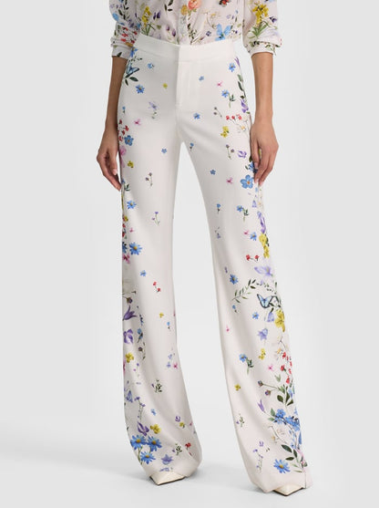 Alice + Olivia Andrew Low Rise Bootcut Slim Pant in Twisting Vines Off White