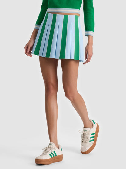 Alice + Olivia Emilie Mini Skirt in Heirloom Stripe Green Apple/Carolina Blue