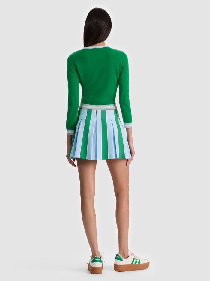 Alice + Olivia Emilie Mini Skirt in Heirloom Stripe Green Apple/Carolina Blue