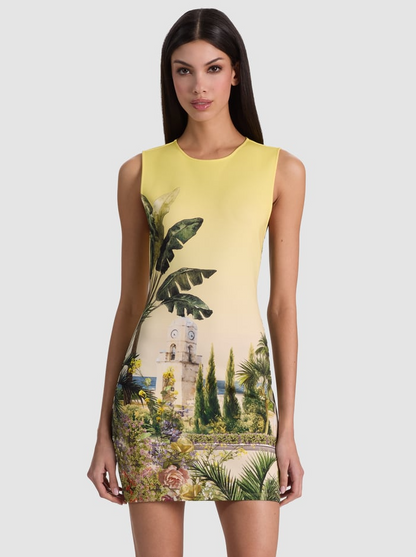 Alice + Olivia Wynell Staceface Fitted Mini Dress in Pure Paradise
