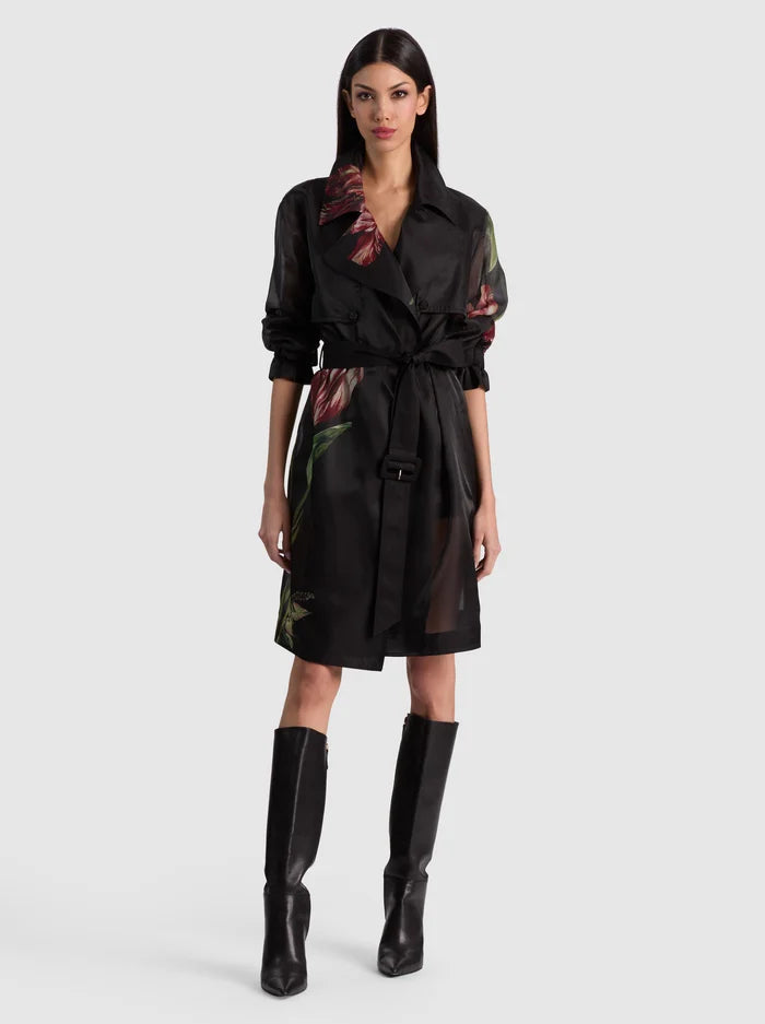 Alice + Olivia Silvia Sheer Combo Trench in Soft Tulip Black