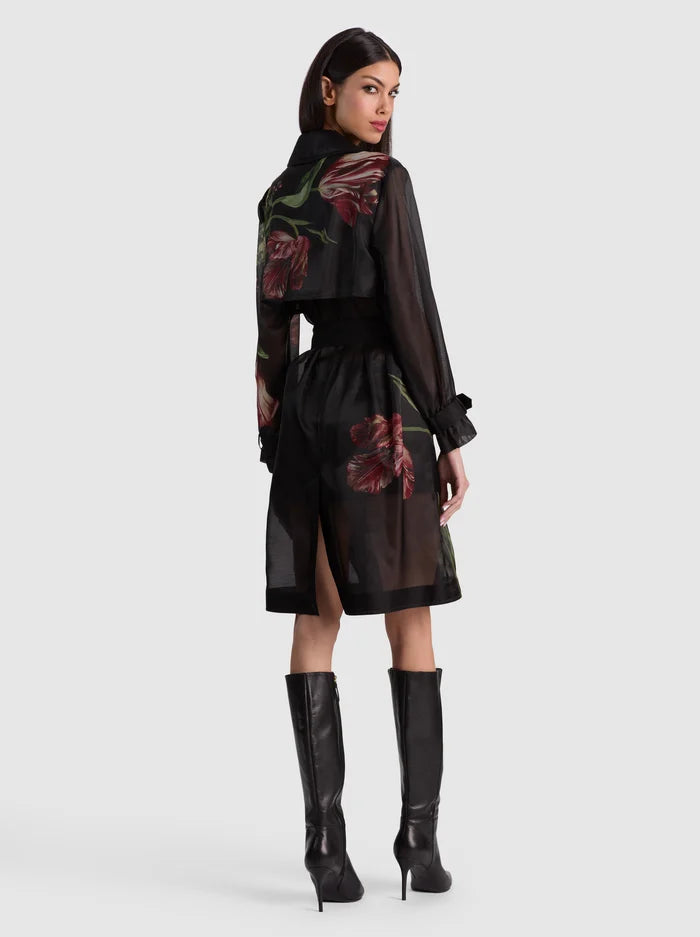 Alice + Olivia Silvia Sheer Combo Trench in Soft Tulip Black