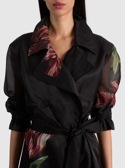 Alice + Olivia Silvia Sheer Combo Trench in Soft Tulip Black