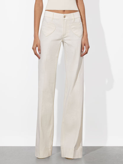 Alice + Olivia Slay Heart Front Wide Leg Jean in Vanilla